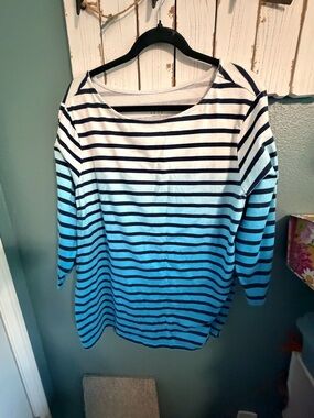 Striped Blue Ombre Tunic Top - Women's Casual Pullover